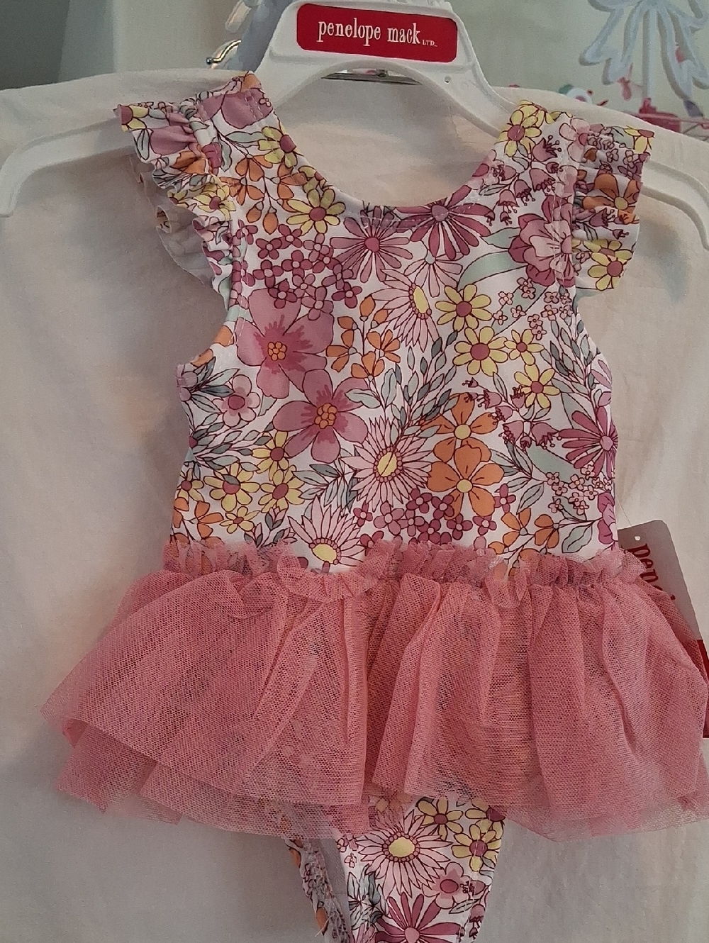 So Adorable 12 Months Old Bathing Suit Pink Floral Tutu One-Piece.